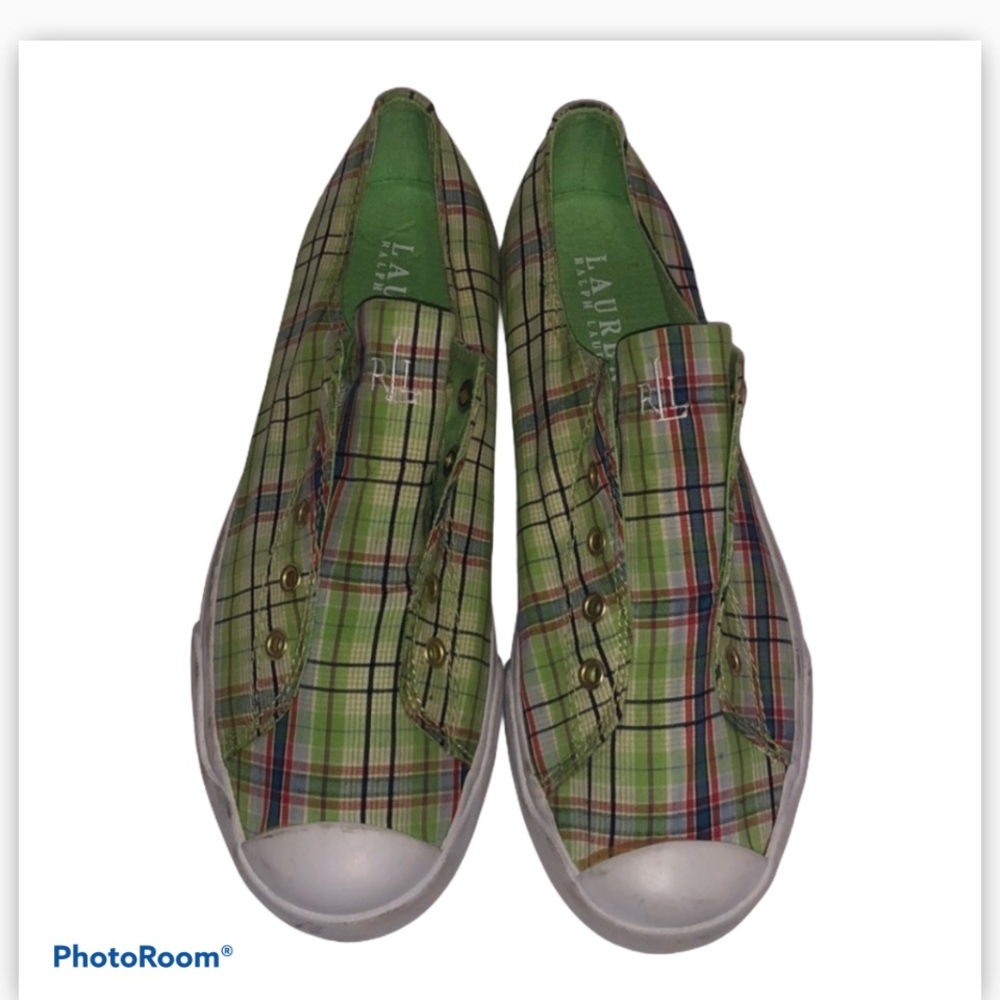 Lauren Ralph Lauren plaid color tennis shoes, size 7